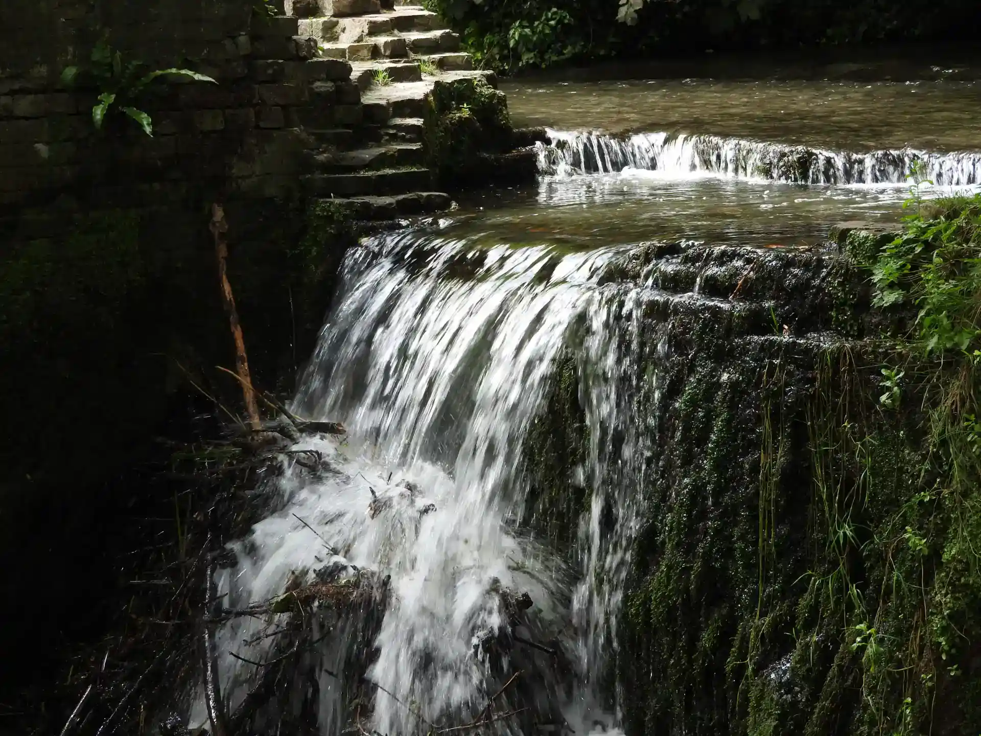 Tranquil Waterfall and Stone Steps at Kearsney Abbey Gardens