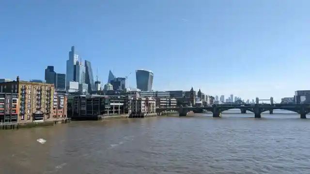 A photo of London's Financial District Skyline from the River Thames